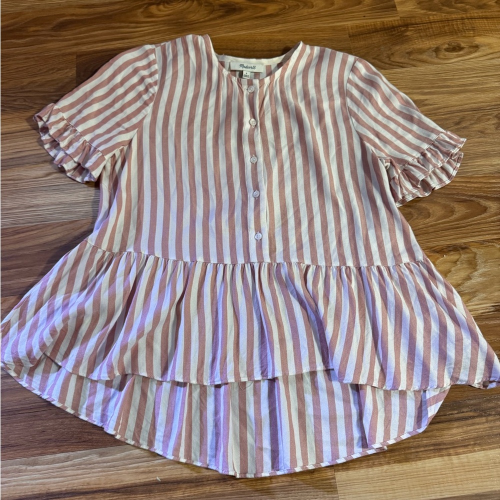 Madewell Women’s Studio Ruffle-Hem Peplum 
Top in Cecilia Stripe Size Small
